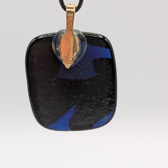 Fused Glass Dichroic Necklace, Pendant, Black Cord, 18", Multicolor - Picture 4 of 10